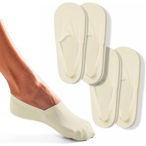 ONDO Merino Wool No Show Socks - Invisible in Athletic Shoes - Breathable, No-Slip - 4 Pack (Medium, Natural Beige)