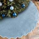 Gray Blue Christmas Tree Skirt 48 Inches Neutral Velvet Christmas Tree Skirts Modern Scalloped Edge Xmas Decorations Minimalist Mat for Home Indoor Outdoor Holiday Party Decor