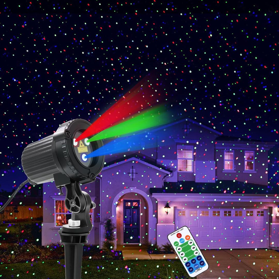 Christmas Laser Lights, Outdoor Garden Laser Lights Projector with Moving RGB Waterproof for Christmas Holiday (Red, Green, Blue)