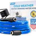 Camco 12-Ft Heated Water Hose for RV - Water Line Freeze Protection Down to -20F/-28C - Features Energy-Saving Thermostat & Includes Adapter for Connection to Either End of Hose (22910)