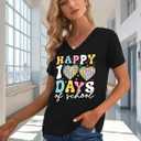 100 Days of School Shirt Teacher Happy 100th Day of School Graphic T-Shirt Casual V Neck Short Sleeve Tee Tops (Black, XL)