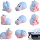8 Pcs Mini Hippopotamus Figurines, Cute Hippo Decor for Car Dashboard and Desk, Small Animal Ornaments for Home Office Fairy Garden, Unique Hippopotamus Themed Decoration Set
