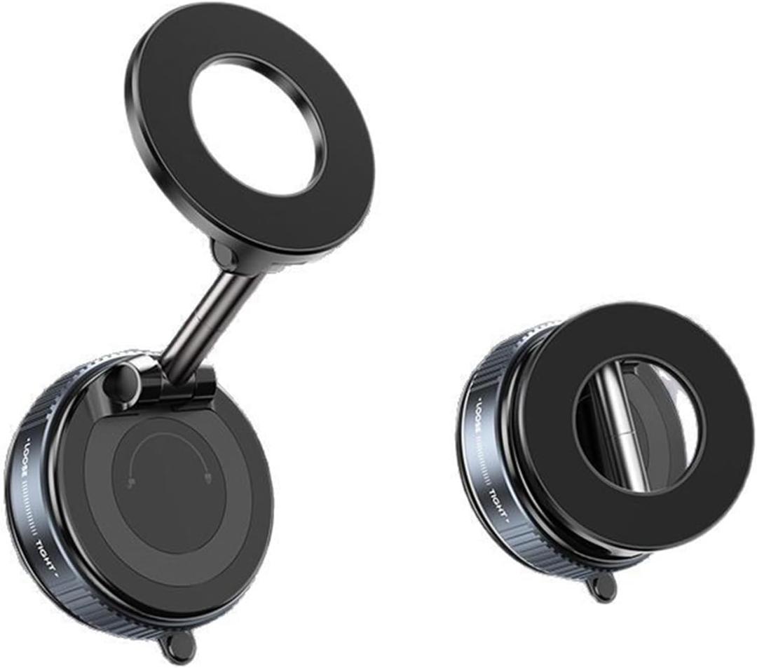 Vacuum Magnetic Suction Phone Holder, Foldable and Retractable Hands-Free Suction Cup Phone Mount for Car/Gym/Mirror/Smooth Surface, Compatible with iPhone and Android (Space Grey)