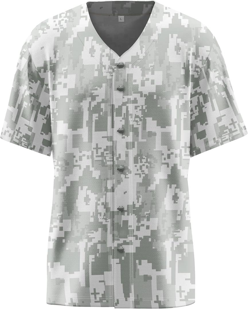 Baseball Jersey for Men,Blank Baseball Jerseys Shirts Short Sleeve Hip Hop Sports Casual Button-Down Uniforms (Gray, XXL)