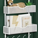 Hanging Organizer with Hooks for Doors, Includes Coat Hooks And Two Mesh Baskets for Storing Clothes, Ideal for Back of Door Use in Bathroom, Kitchen, Or Bedroom -White (Fits 4.47cm Doors)