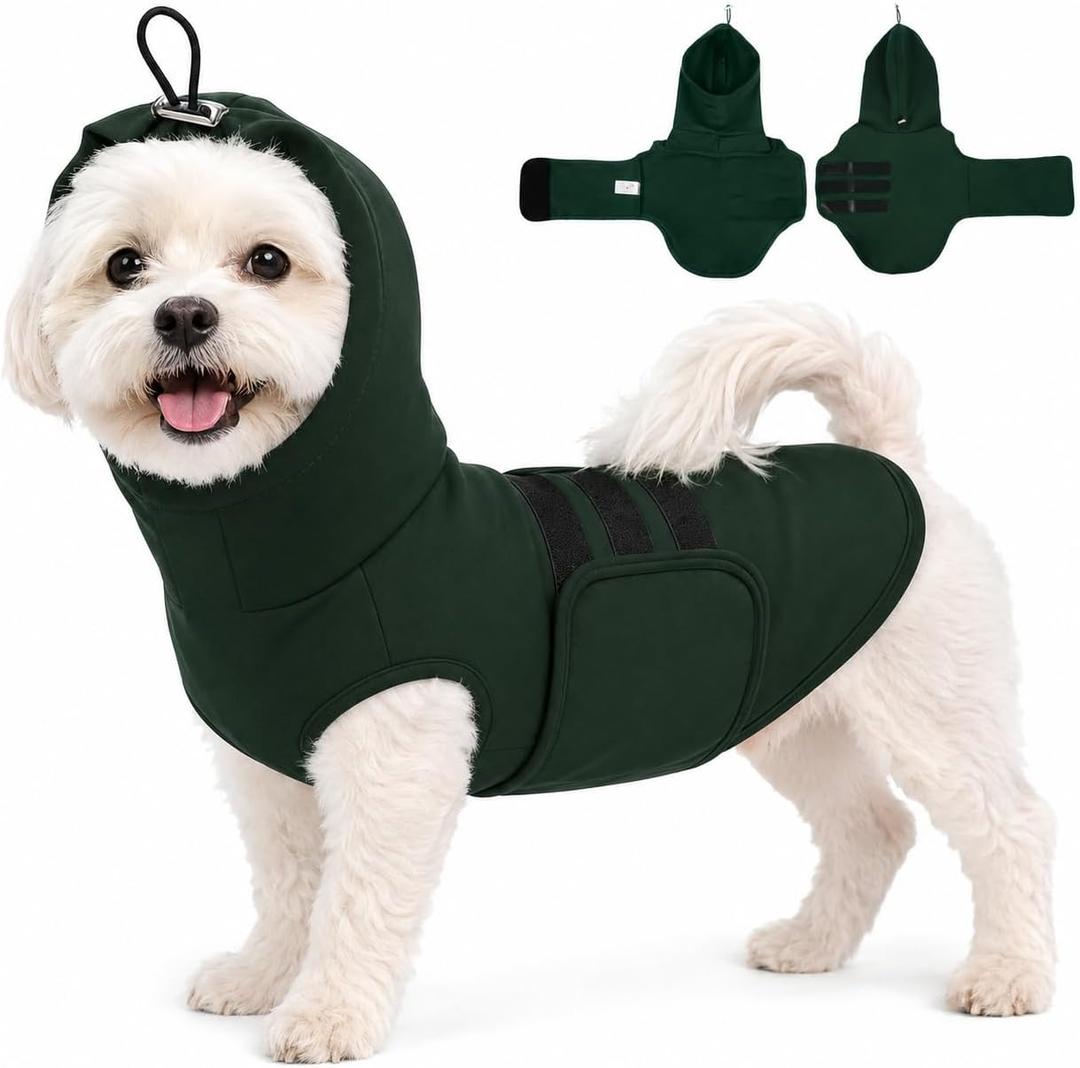 Dog Calming Vest, Dog Anxiety Vest with Ear Wrap to Reduce Noise Stress, Anxiety Jacket for Dogs, Dog Compression Shirt Anxiety for Separation, Fireworks, Vet Visits (DarkGreen, S)