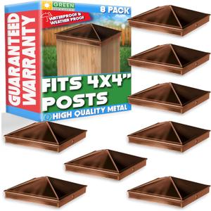 GreenLighting 4x4 Aluminum Pyramid Post Cap Cover (Brown 8 Pack) Fits 4x4 Nominal Wood (True 3.5 x 3.5) Powder Coated Matte Outdoor Post Caps Cover, Fence Wood Post, Decking, Waterproof