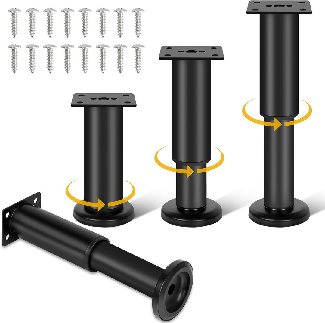4 Piece Adjustable Height Bed Frame/Slat Center Support Legs, Metal Furniture Legs, for Bed/Sofa/Cabinet/Dresser/Table etc., Heavy Duty Bed Replacement Legs(7.08-12.2 Inches)