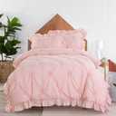 UNIKOME Queen Size Comforter Set Pink - Lightweight Soft Pintuck Down Alternative Bedding Set for Summer, All Seasons, 3 Pieces Pinch Pleat Solid Bed Set with Comforter, 2 Pillowcases