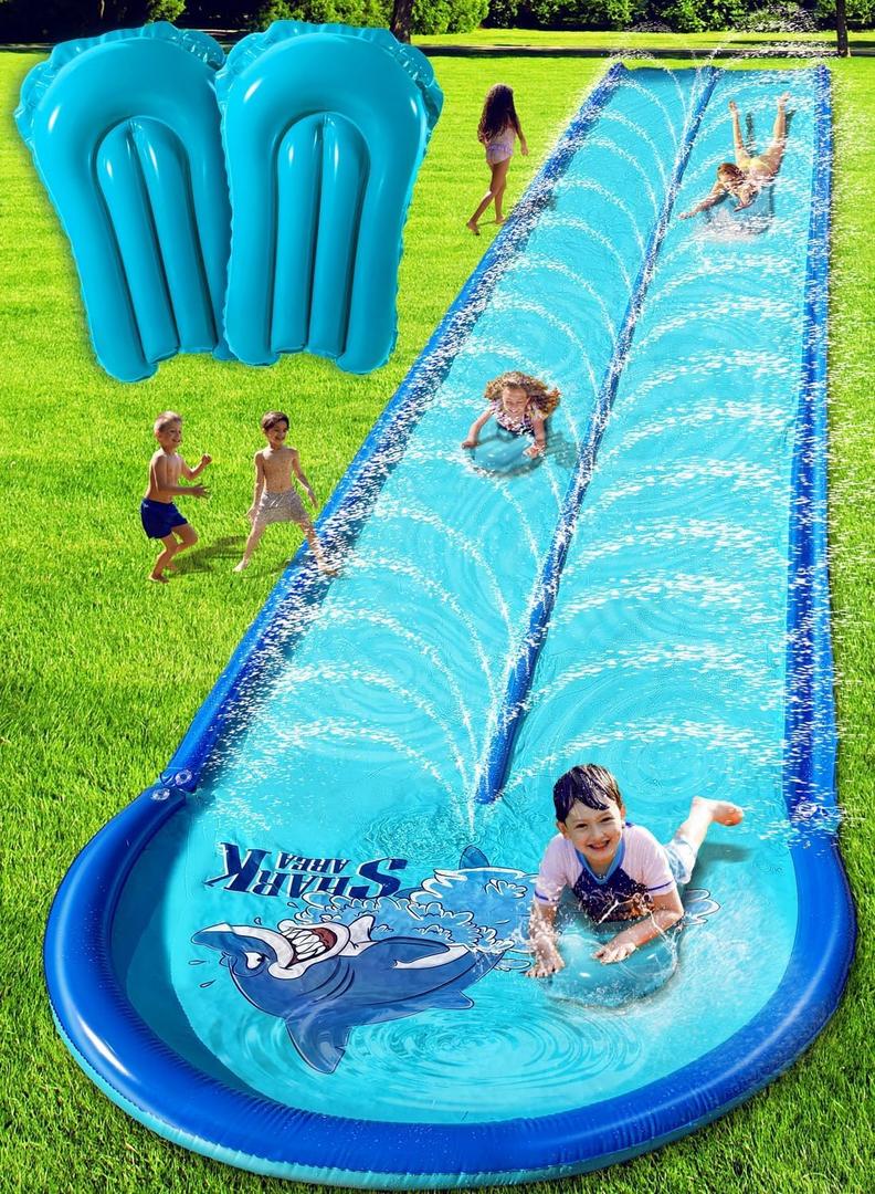 Slip and Water Slide for Kids and Adults Backyard with Extra-Large Inflatable Guard Rails and Dual Way Water Sprayers,Heavy Duty and Extra Long Design with Two Inflatable Bodyboards