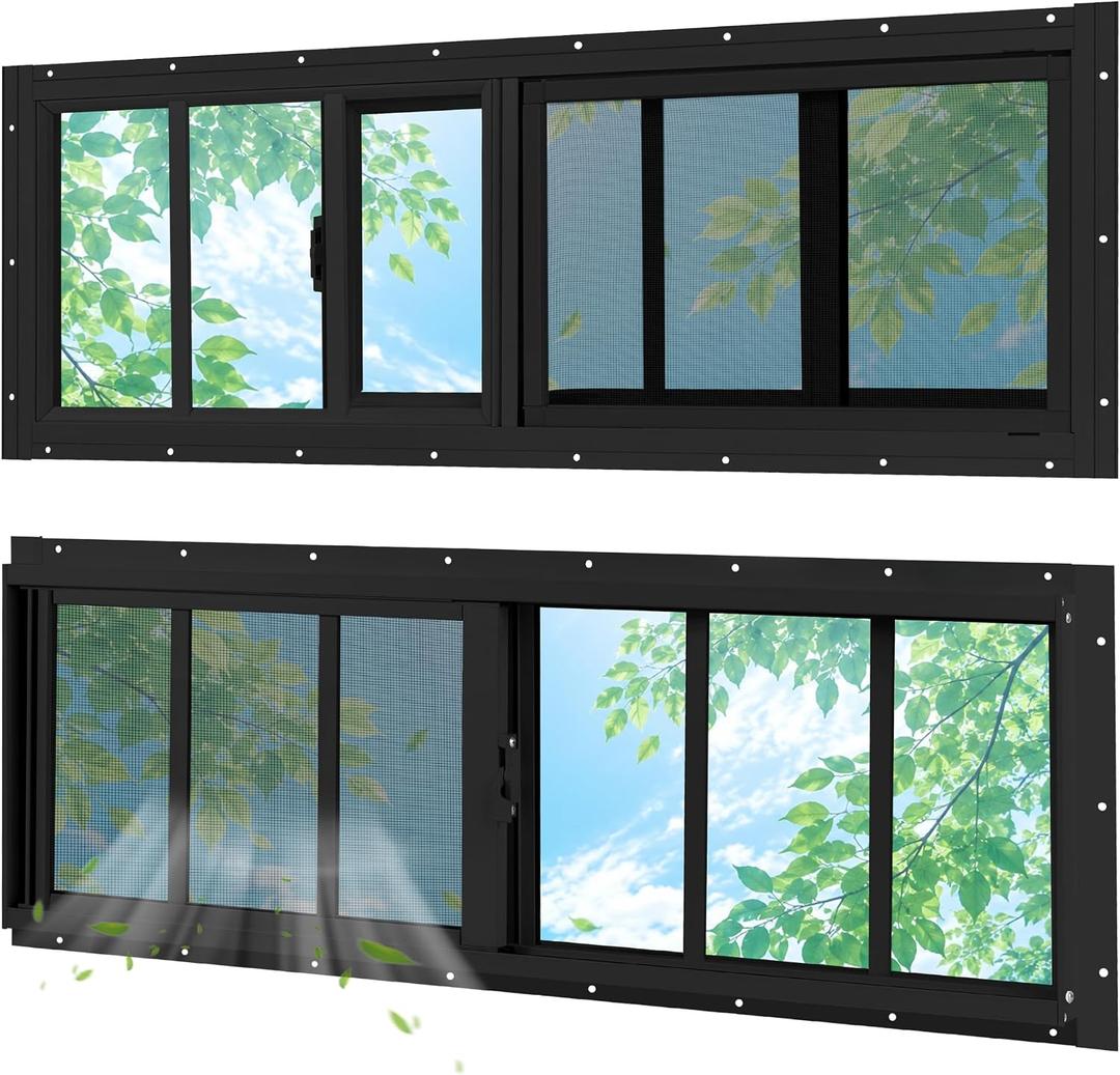 Shed Windows 2 Pack Chicken Coop Windows 12" x 35" Black