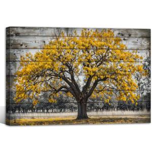 Yellow Tree Canvas Wall Art Vintage Autumn Maple Leaves Picture Fall Nature Poster Contemporary Artwork Modern Home Living Room Decor(Fall-1, 16x24inch (40x60cm))