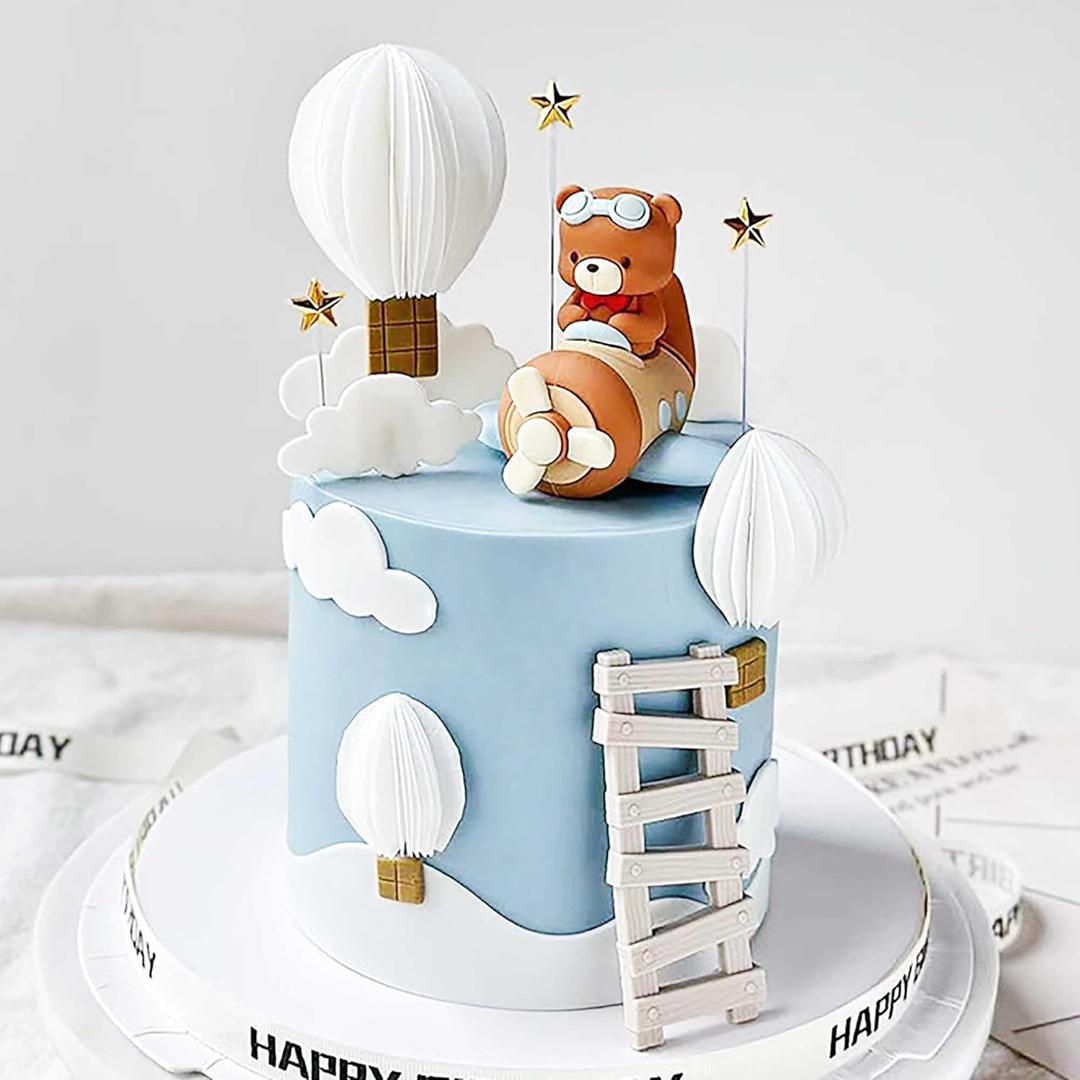 LaVenty Airplane Cake Topper - Plane Cake Decorations for Time Flies 1st Birthday, Baby Shower