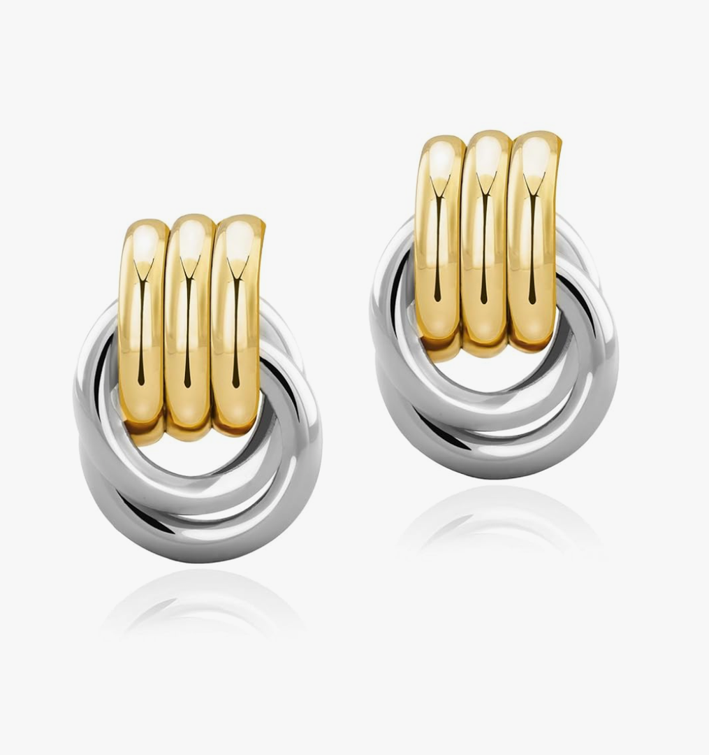 Chunky Gold Knot Earrings Statement Earrings for Women Gold Plated Dupes Geometric Dangle Earrings Hypoallergenic Fashion Trendy Jewelry Gifts