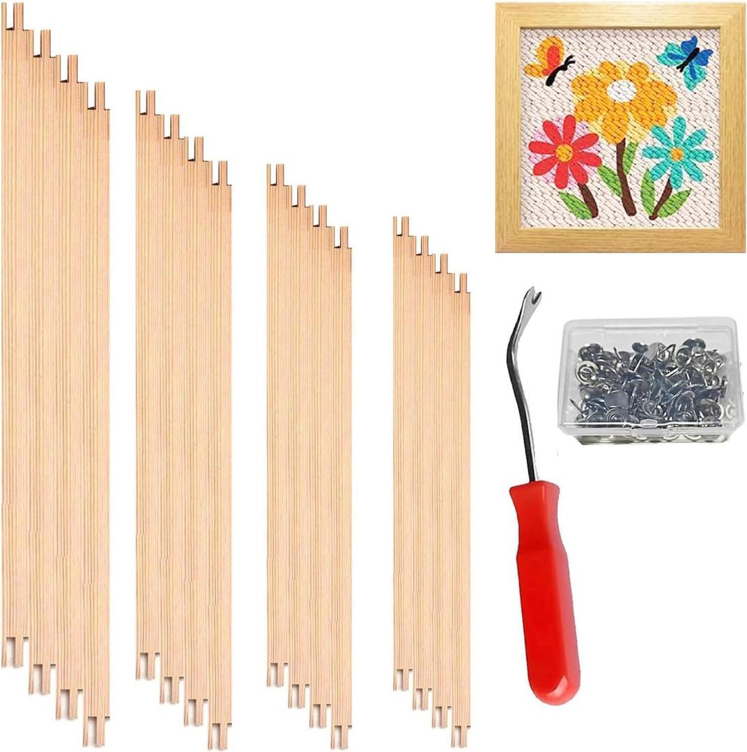 16 Pcs 4 Sets Stretcher Bars for Needlework Canvas Stretcher Bars 10 Different Size Combinations Embroidery Stretcher Bars for Cross Stitch Frame Set with Thumbtack and Remover Tool(Large Size)