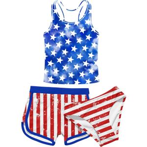uideazone Girls 3 Piece Bathing Suit Summer UPF 50+ Racerback Swimsuit with Shorts Beach Tankini Sets 14-15 Years