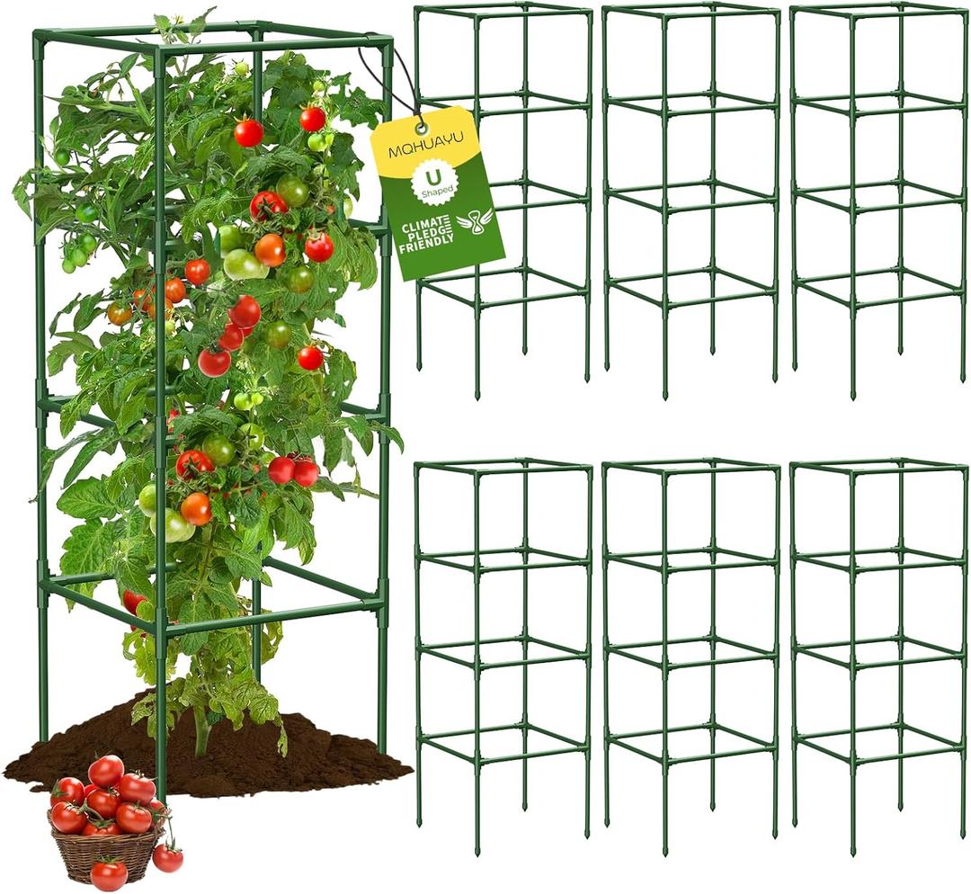 6 Pack Tomato Cages, 41.7" H Square Tomato Plant Stakes Support Cages Trellis for Garden Climbing Vegetables Flowers Fruits,Extra Bold