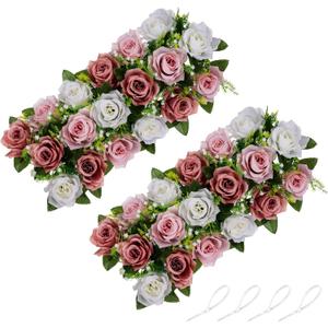 NUPTIO Artificial Flower Centerpieces for Tables - 2 Pcs Dusty Rose Flowers 19.6in Long Fake Roses Arrangements - Silk Faux Floral Arrangement for Wedding Party Dining Table Centerpiece Decorations