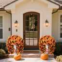 Artificial Fake Fall Hanging Flowers Plants for Outdoor Outside Decoration, 2 PCS Faux Silk Morning Glory Trailing Vines UV Resistant for Wall Home Porch Patio Party Decor (Fall Orange+Yellow)