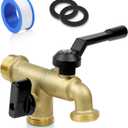Outdoor Garden Water Faucet with Double Outlet, Outside Wall Mounted Garden Water Faucet with Two 3/4 Inch Male Inlet and Two 3/4 inch NPT Outlet (Not GHT, Thread Adapter is Requied) (Copper)
