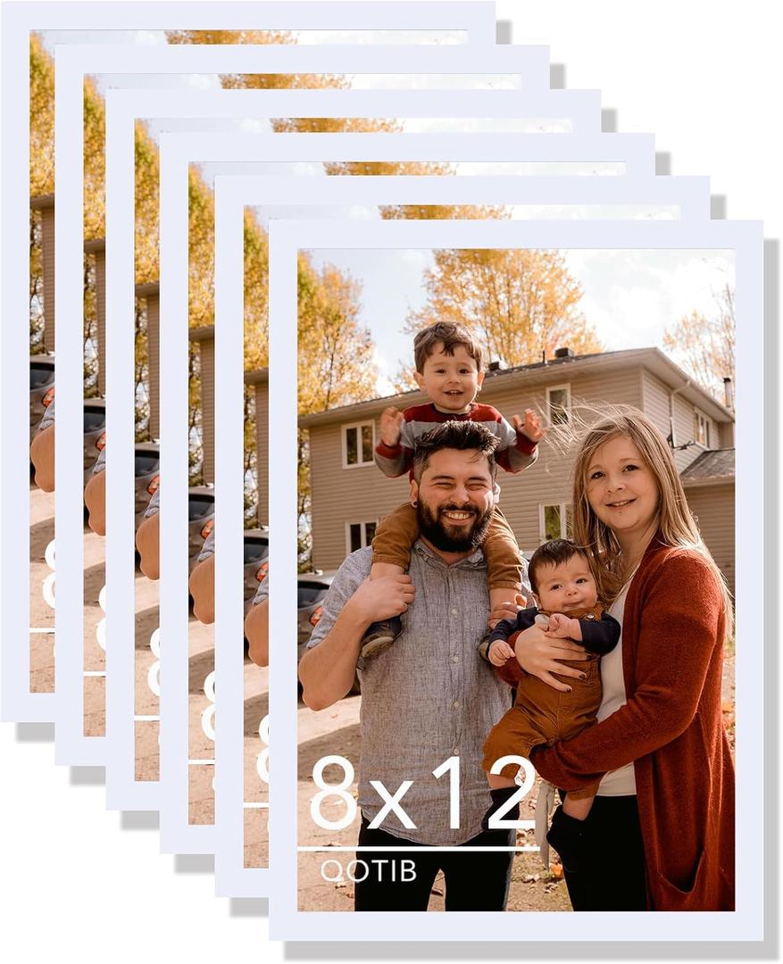 2 Packs 8x12 Picture Frame White, Engineered Wood 8 x 12 Photo Frame, 8 by 12 Photo Poster Frame for Wall Hanging and Tabletop Set of 6, White