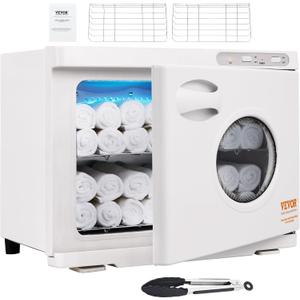 VEVOR 23L Large Capacity Hot Warmers with See Through Window, Two Stainless Steel Racks, Holds up 50-60 Towels, 2-in-1 Quick and All-Round Heating for Facials, SPA, Massage, Salon, White
