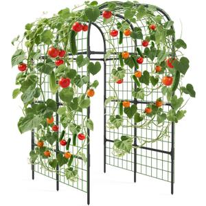 GarveeLife Metal Garden Arch Trellis 7.3 FT, Cucumber & Melon Trellis for Raised Beds, u-Shape Plant Support with Plastic Connectors for Climbing Vegetables, Grapes & Roses, Black