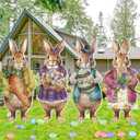 Menkxi 4 Pcs Easter Decorations Outdoor Yard Signs Large Metal Vintage Bunny with Carrot Eggs Flowers Rustic Yard Decoration with Stakes Lawn Garden Decor for Family Home Outside Spring Easter Party