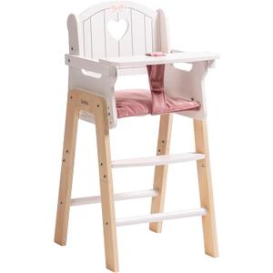 ROBUD Play High Chair, Pretend Play High Chair with Cushion, Movable Table, Wooden Baby Doll Accessories, Fits 18-20 Inch Dolls, White