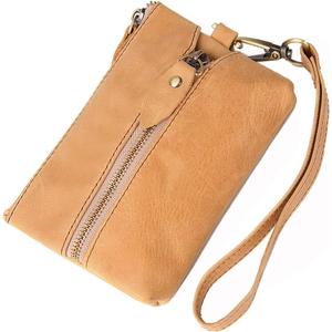 Soft Leather Wallet, Wristlet Clutch Purses for Women,Key Case Leather Pouch, Keychain Wallet with 6 Hook,Travel Organizer, Brown