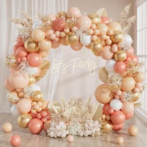Peach Balloon Arch, Peach Balloons 125pcs with Pastel Orange Nude White Pearl Rose Gold Metallic Gold Confetti Balloons for Boho Baby Shower Bridal Wedding Mothers Day Birthday Party Decorations