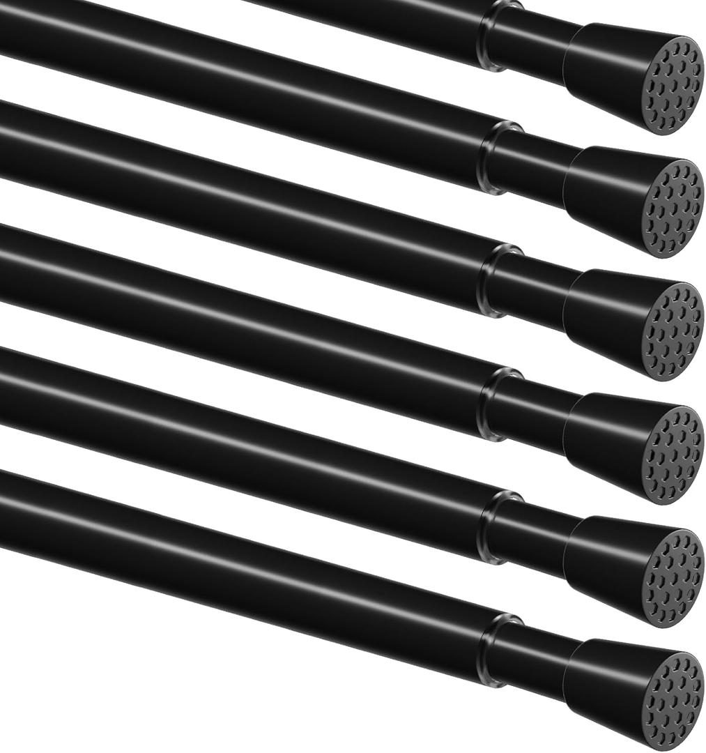 MEXAU 6 Pack Black Spring Tension Curtain Rod for Window 23 to 37 Inch Thin Spring Tension Rods Small tension Rod Adjustable Expandable Spring Curtain Rods No Drill for Closet Cupboard Door Doorway