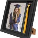 FramePro 8x10 Graduation Picture Frame with Tassel Holder - Wooden Frame with Real Glass, Wall & Tabletop Display for Grad Photo & Tassel Keepsake, Black/Black Mat