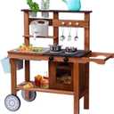ROBUD Mud Kitchen for Kids Outdoor with Wheels, Wooden Outdoor Play Kitchen, Kids Mud Kitchen with Removable Sink & Faucet, Monteeori Toys for Children Ages 3+ Years, WG403