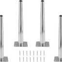 4pcs 10 Inch Furniture Legs, Straight Conical Metal Legs Chrome Mid-Century Style Furniture Feet for Sofa Cabinet Table Chair Cupboard Couch Ottoman Home DIY Projects (Silver)