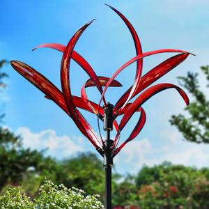 LimeHill Wind Spinner for Garden and Yard - Large Metal Kinetic Wind Sculptures Yard Art Outdoor (Crimson Magnolia)