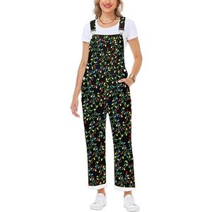 Womens Christmas Bibs Overalls Xmas Denim Coveralls Stretch Jeans Jumpsuit (Large, Christmas Lights)