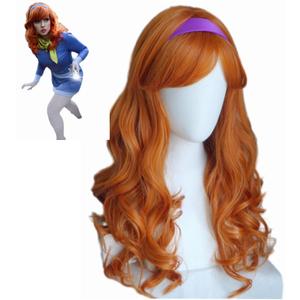Orange Red wig for women side bangs with side bangs ginger long wavy curly 24inches Heat Resistant halloween orange red cosplay costume wig for girl and women (no head piece including)