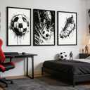 Framed Soccer Wall Art Black and White Soccer Wall Decor Football Sports Poster Print Artwork Modern Sports Theme Painting Picture for Stadium Boys Room Living Room Bedroom Home Decoration