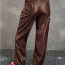 MakeMeChic Girl's PU Leather Straight Leg Pants High Waisted Zip Fly Y2K Trousers Streetwear