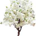 Cherry Blossom Tree 5.3ft, Faux White Cherry Blossom Tree with Green Leaves for Wedding House Office Decor