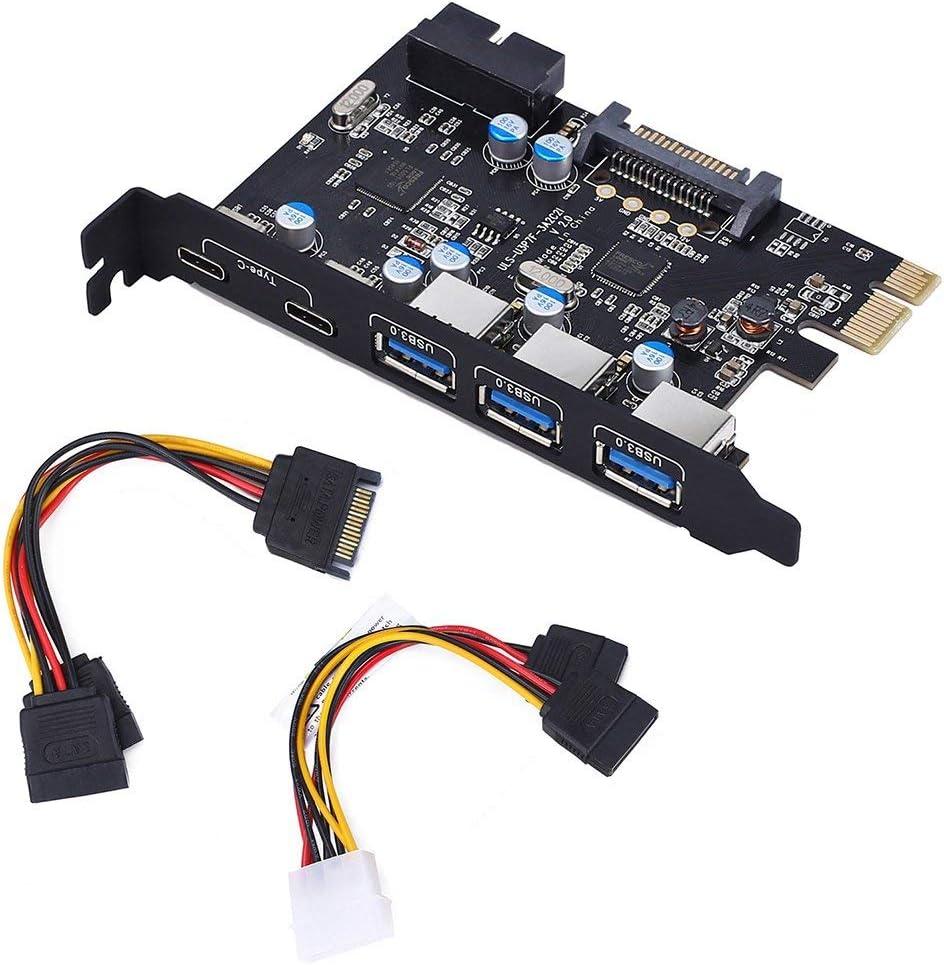 PCI-E to Type C (2),Type A (3) USB 3.0 5-Port PCI Express Expansion Card Expanding 2 USB 3.0 Ports with Internal 19-Pin Connector for Window 7/8/10/XP/Vista