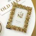 Cuspin 4x6 Picture Frame Vintage Gold Frames, Ornate Rose Flower Resin Photo Frame with Glass Front for Tabletop or Wall Hanging, Antique Picture Frames for Home Office Decor