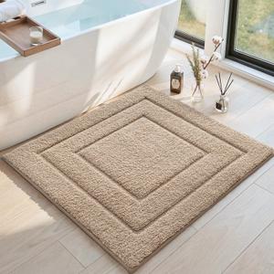DEXI Bathroom Rug 32x32, Non Slip Washable Bath Mat for Shower Floor, Absorbent Soft Bathmat with Rubber Backing, Quick Dry Microfiber Carpet, Beige