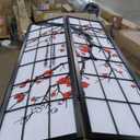 Roundhill Furniture Black Japanese 4-Panel Screen Room Divider, Plum Blossom