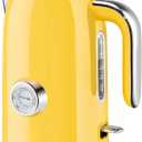 SUSTEAS Electric Kettle - 57oz Hot Tea Kettle Water Boiler with Thermometer, 1500W Fast Heating Stainless Steel Tea Pot, Cordless with LED Indicator, Auto Shut-Off & Boil Dry Protection, Retro Yellow