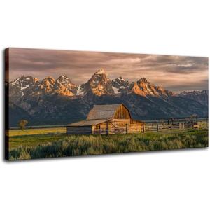 Mountain Wall Art Wyoming Grand Teton National Park Moulton Barn Pictures Wall Art Nature Scenery Country Paintings Artwork for Living Room Office Bedroom(Barn, 40x20 inch) (40L" x 20W")
