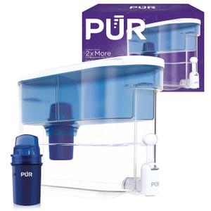 PUR 30-Cup Countertop Water Filter Dispenser, 1 Genuine PUR Filter, 2-in-1 Powerful Filtration, Lasts 2 Months or 40 Gallons, Dishwasher Safe, White/Blue (DS1800Z)