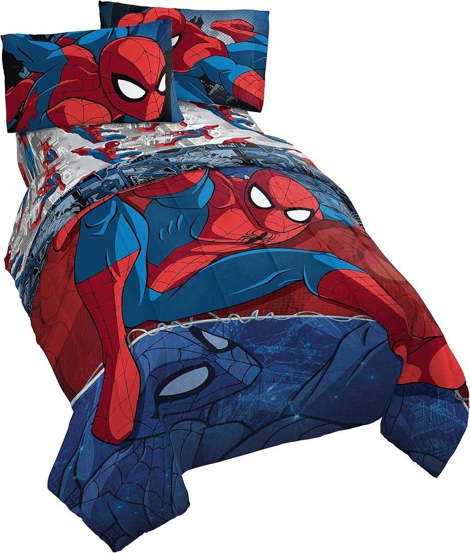 Jay Franco Marvel Super Hero Adventures Go Spidey 4 Piece Twin Bed Set  Includes Reversible Comforter & Sheet Set Bedding Features Spiderman  Super Soft Fade Resistant Microfiber