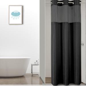 Colorful Star Small Stall Waffle Weave Shower Curtains, 256GSM Heavy Duty Shower Curtain with Snap in Fabric Liner, Hotel Style No Hook Waterproof Bathroom Curtain Set, 36 x 75 Inch, Black